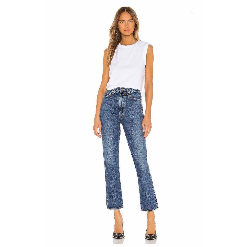 Agolde High-Rise Cropped Straight Jeans in Dark Blue Wash
